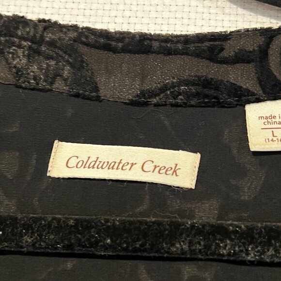 Black Burnout Velvet Peasant Top Floral Semi Sheer Fairy Whimsey Goth Size L - Picture 3 of 11